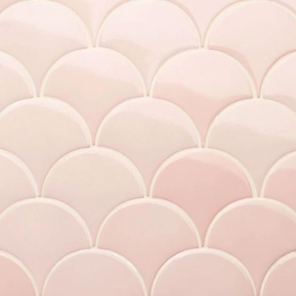 Bathroom | 1 sq. ft. Highwater Rose Pink Fishscale 2×5 Polished Ceramic Wall Tile Rose Pink Backsplash & Kitchen Backsplash & Kitchen