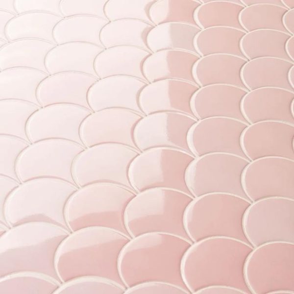 Bathroom | 1 sq. ft. Highwater Rose Pink Fishscale 2×5 Polished Ceramic Wall Tile Rose Pink Backsplash & Kitchen Backsplash & Kitchen