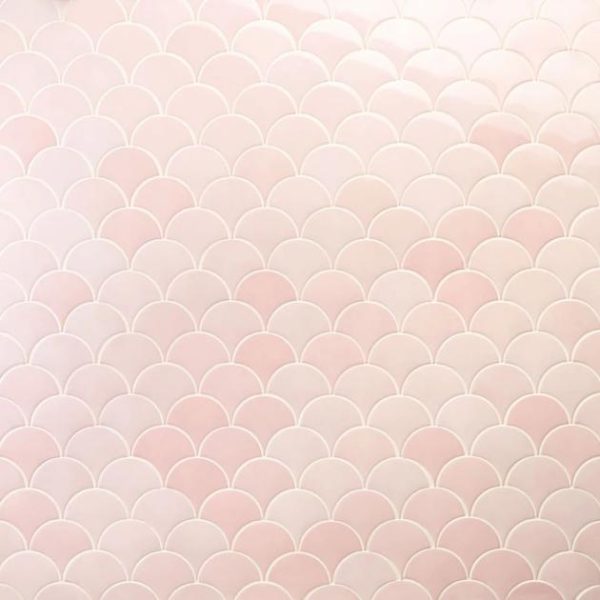 Bathroom | 1 sq. ft. Highwater Rose Pink Fishscale 2×5 Polished Ceramic Wall Tile Rose Pink Backsplash & Kitchen Backsplash & Kitchen