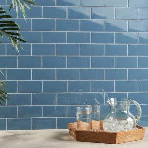 Shower | 1 sq. ft. Park Hill Blue 3×6 Polished Porcelain Tile Blue Backsplash & Kitchen Backsplash & Kitchen