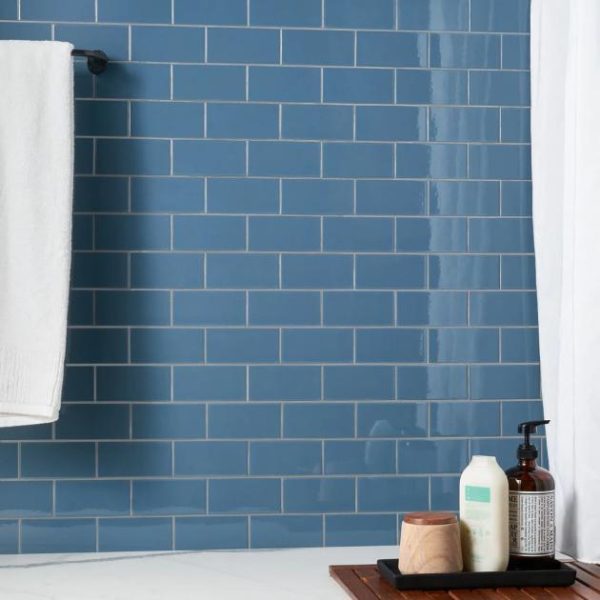 Shower | 1 sq. ft. Park Hill Blue 3×6 Polished Porcelain Tile Blue Backsplash & Kitchen Backsplash & Kitchen