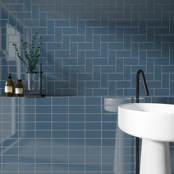 Shower | 1 sq. ft. Park Hill Blue 3×6 Polished Porcelain Tile Blue Backsplash & Kitchen Backsplash & Kitchen